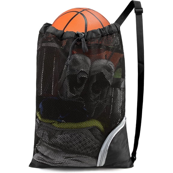 DFORD Mesh Drawstring Bag Swim Backpack for Beach Pool Sports Gym Draw String Cinch Bags for Swimming Soccer Basketball Gear Black