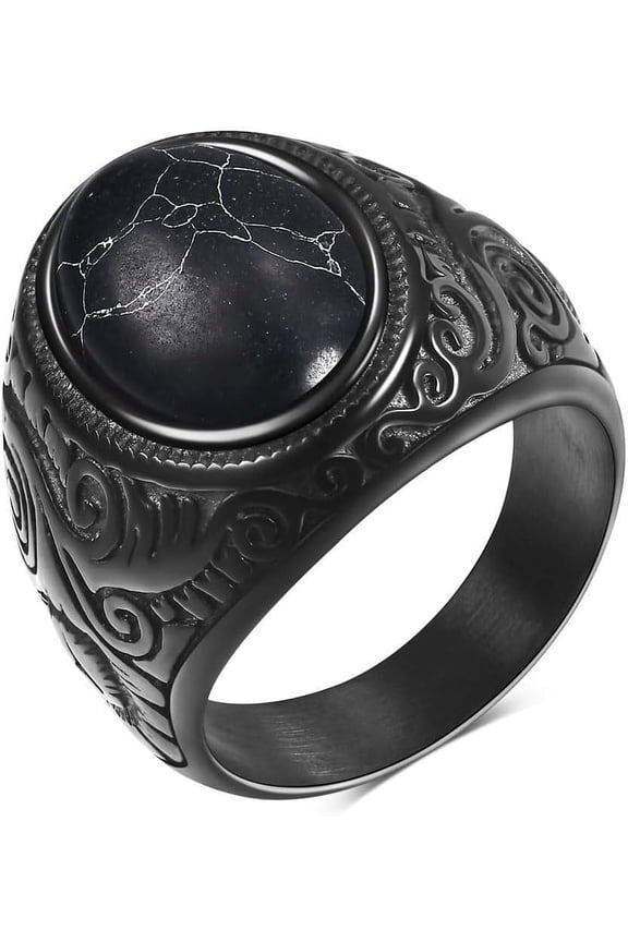 Retro Vintage Stone Rings for Men Turquoise Rings Stainless Steel Signet Biker Band
