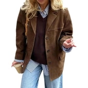 DFORD Suede Jacket Y2k Outerwear Brown Faux Leather Jacket Women Fall Fashion 2024 Trendy Old Money Oversized Blazers