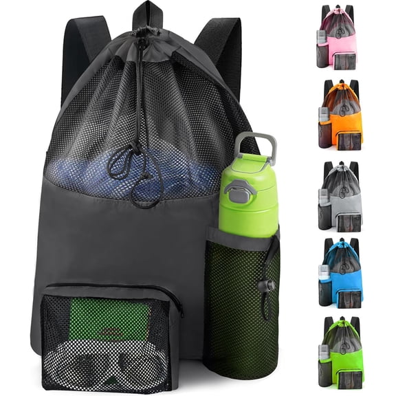 DFORD Swim Mesh Beach Bag, Waterproof Gym Bags for Women and Men, Large Pool Bag Swimming Gear Drawstring Backpack