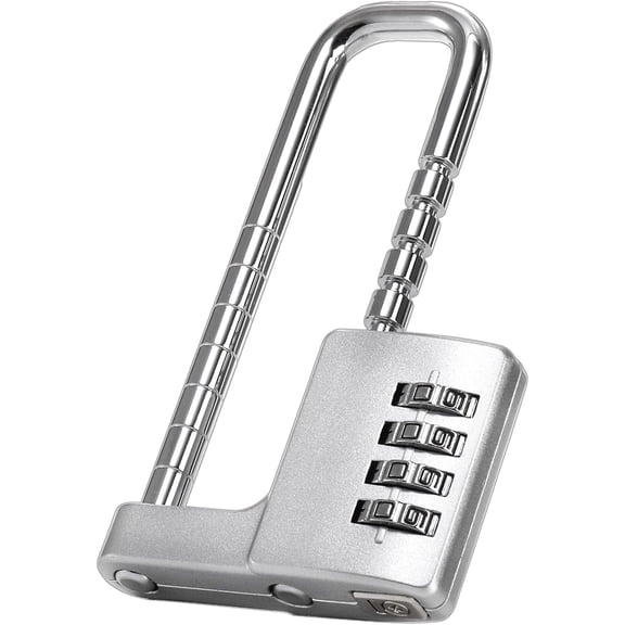 DFORD U Shaped Cabinet Combination Lock, 4 Digit Stainless Steel Padlock with Code, Adjustable 4.5 Inch Long Shackle Lock for Kitchen, Gym, School, Silver, 2.5 Inch Width