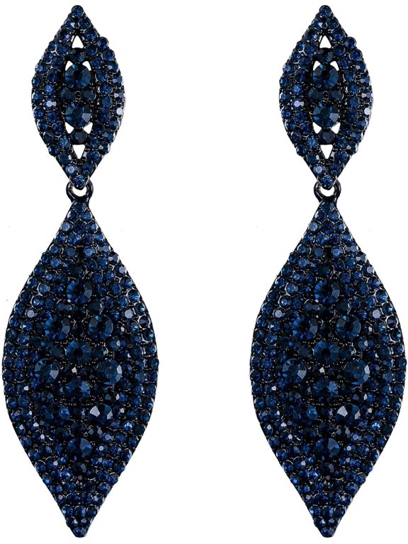 Women's Rhinestone Crystal Wedding Bridal 2 Leaf Drop Dangle Chandelier Earrings