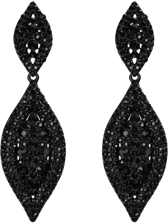 Women's Rhinestone Crystal Wedding Bridal 2 Leaf Drop Dangle Chandelier Earrings