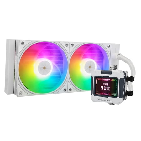 DFS FW240 ARGB CPU Water Cooler with 3 PWM Fans and 2000RPM, IPS LCD Screen with 320 x 240 Resolution, Liquid CPU Cooler with 2.4' LCD Display, CPU PC Aio Cooler for AM5/Intel LGA1851 - White