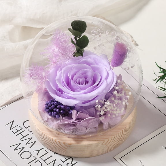 DFS Preserved  Rose in Glass Dome, Forever Eternal Rose Flowers Bouquet, Long-Lasting Real Flowers for Her, Women, Mom, Wife, Birthday, Anniversary, Christmas - Light Purple