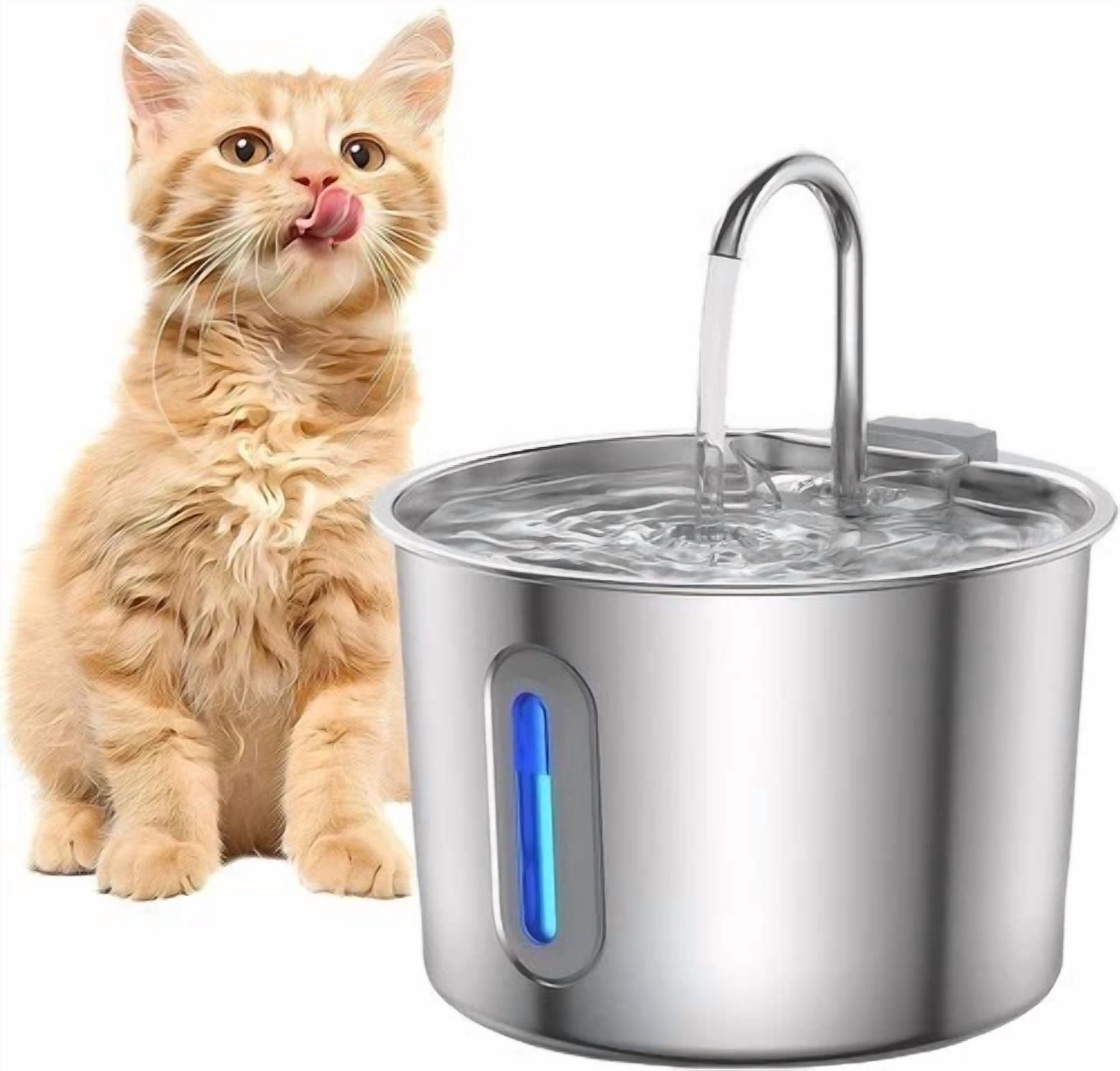 DFS Stainless Steel Automatic Pet Water Fountain, 2.2L/ 75oz Pet Dog Stainless Steel Water Dispenser Includes 2 Replacement Filters & Sponges for Cats & Dogs