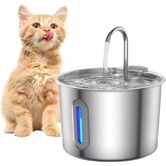 DFS Stainless Steel Automatic Pet Water Fountain, 2.2L/ 75oz Pet Dog Stainless Steel Water Dispenser Includes 2 Replacement Filters & Sponges for Cats & Dogs