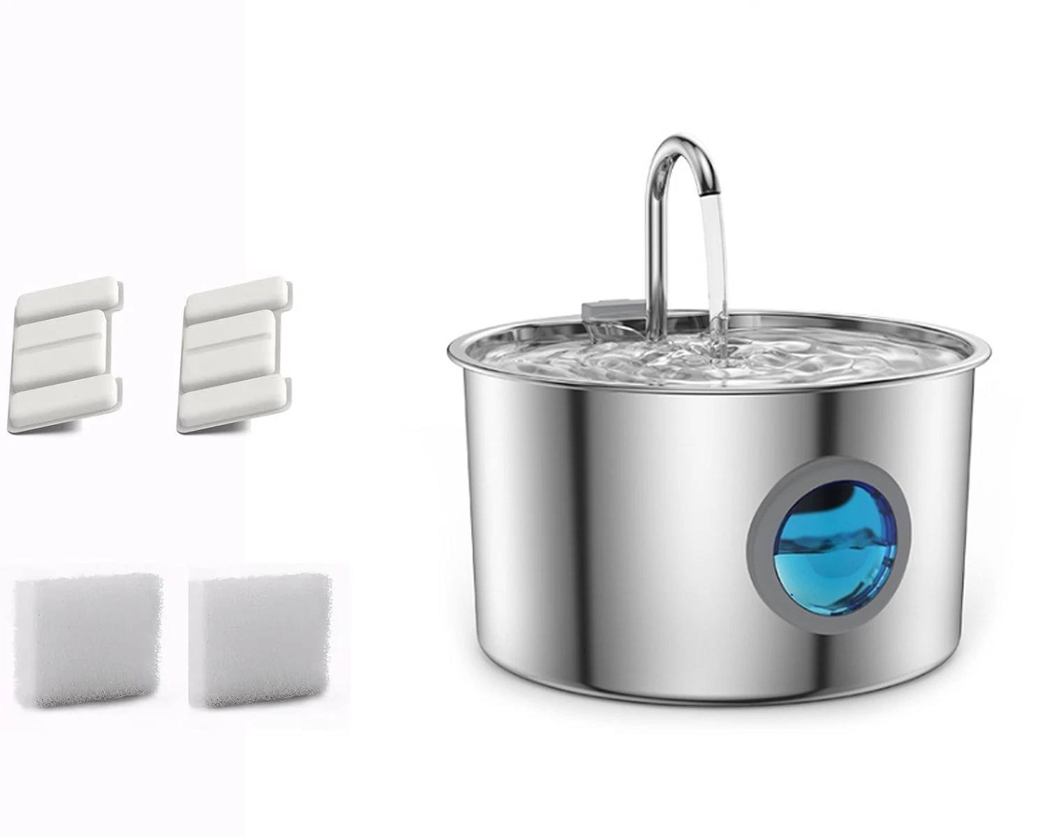 DFS Stainless Steel Pet Automatic Water Fountain, 108oz/3.2L Large Capacity and Ultra-Quiet Pet Drinking Dispenser Includes 2 Replacement Filters & Sponges for Cats & Dogs
