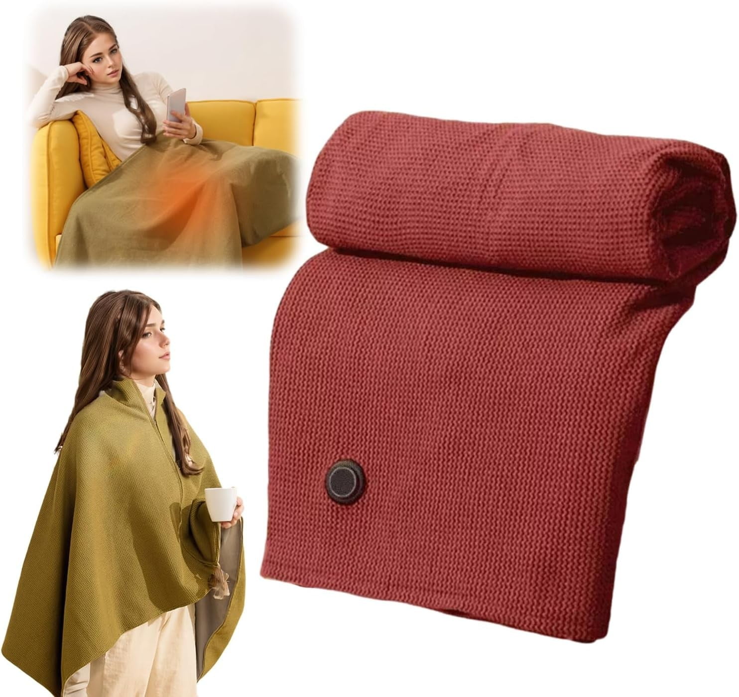 DFS Wearable Electric Shawl, Fast 15s Heating Rapid Warm Blanket Wrap Shawl with 3-Level Heated, Machine Washable - Wine Red