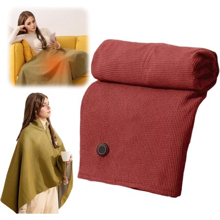 DFS Wearable Electric Shawl, Fast 15s Heating Rapid Warm Blanket Wrap Shawl with 3-Level Heated, Machine Washable - Wine Red