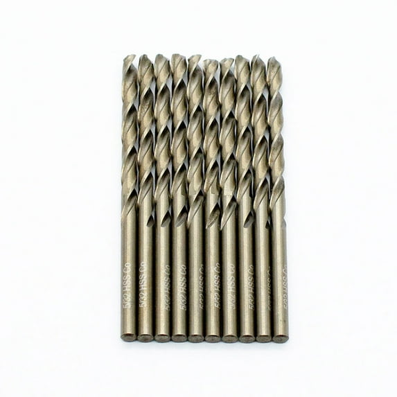 DFVPRO Cobalt M35 Steel High-speed Drill Bits - Exceptional Hardness and Heat Resistance, Improved Cutting Performance, Versatile for Wood, PVC, and Metal - 5/32" Bronze Coated (Pack of 10)