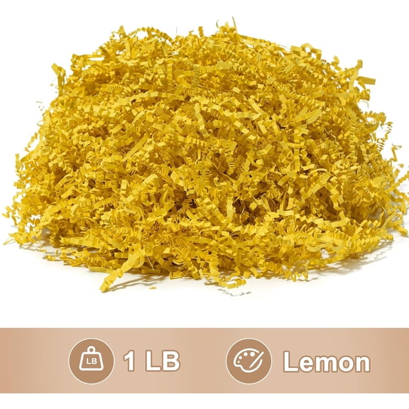 DFVYU-1 LB Crinkle Cut Paper Shred Yellow Crinkle Shredded Paper for Gift Baskets - Gift Box Bag Filler - Confetti Stuffing for Birthday, Holiday Present Packaging Wrapping