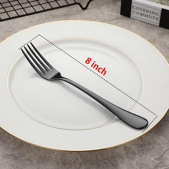 DFVYU-10-Piece Black Dinner Forks, 8 Inches Salad Forks Stainless Steel | Top Food Grade Metal Forks, Heavy Duty Silverware Forks Only, Reusable Fork Set for Home Kitchen Restaurant, Mirror Polished