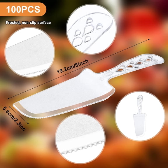 DFVYU-100 PCS Disposable Plastic Cake Cutter and Server 8x2.3 In Clear Cake Plastic Server Cutter Plastic Cake Server Cutting for Pie Tart Cake Pizza Pastry Baking Cutter Holder Transfer for Kitchen