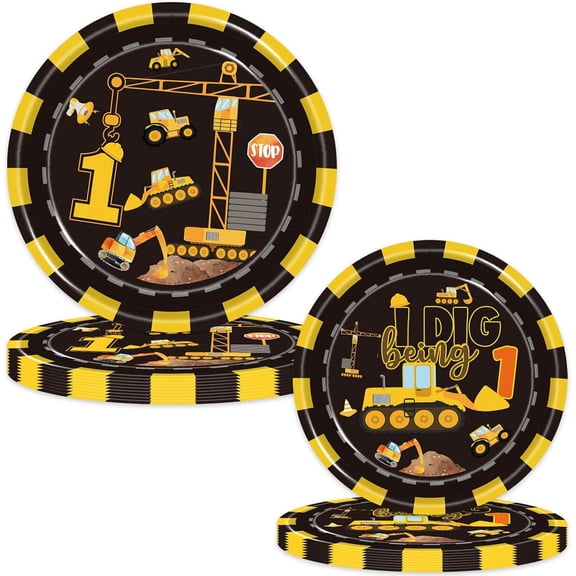 DFVYU-100 Pcs Construction 1st Birthday Party Supplies Dump Truck Theme 1st Birthday Tableware Includes Plates, Forks, Cups, Napkins for Boys Im Digging Being 1 Bday Party Decorations Favors