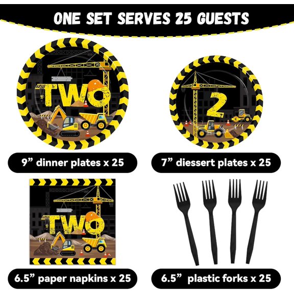DFVYU-100 Pcs Construction Party Plates and Napkins Set Construction Truck Birthday Party Decorations Supplies Tableware Construction Themed Party Favors for Birthday Party Decorations Serves 25
