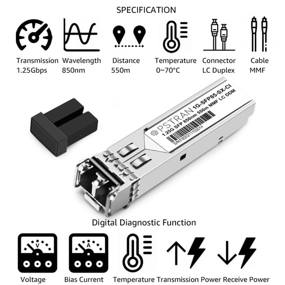 DFVYU-1000BASE-SX SFP Optical Transceiver Module Compatible with Cisco GLC-SX-MMD GLC-SX-MM SFP-GE-S GLC-SX-MM-RGD 850nm 550m DDM Duplex LC MMF
