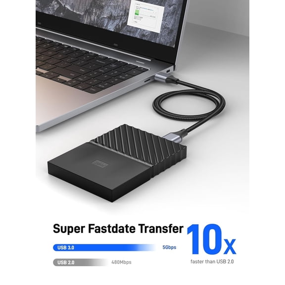 DFVYU-10FT Micro B Cable, USB 3.0 A Male to Micro USB 3.0 Sync Cord Data Wire Compatible with Toshiba,Seagate,WD, My Passport and More External Hard Drive.