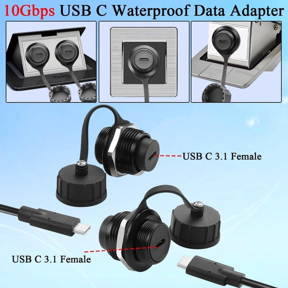 DFVYU-10Gbps USB C Waterproof Data Adapter USB Type C 3.1 Female to Female Panel Mount Waterproof Connector USB C Feedthrough Bulkhead Mount Socket 50V/1.5A, for Outdoor Data Transfer/Charging
