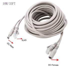 DFVYU-10M/33FT Ethernet CCTV Cable, Cat 5 RJ45 + 2.1x5.5mm DC Power Cord, for CCTV Security Camera Surveillance System IP Camera NVR System Grey - (1Pcs)