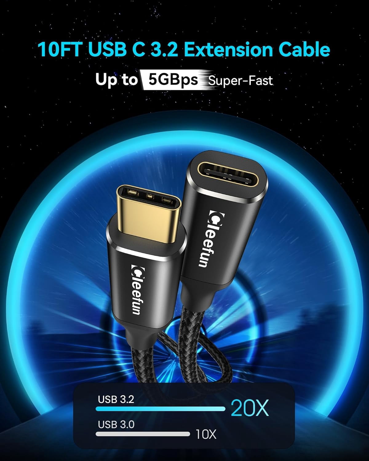 DFVYU-10ft USB C Extension Cable, 3.2 Male to Female, 5Gbps Data & 4K ...