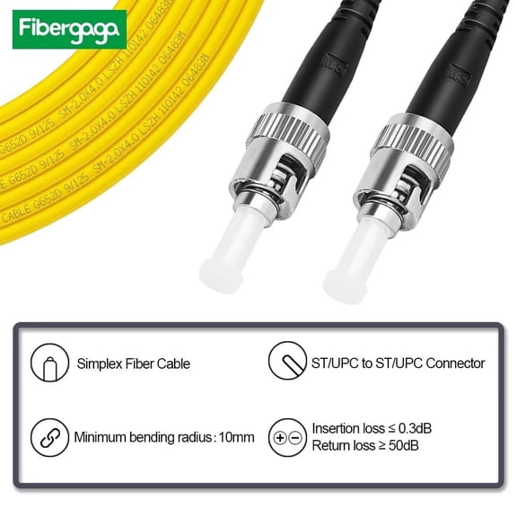 DFVYU--10m(33ft) OS2 ST to ST Fiber Patch Cable, Single Mode, Simplex, Length Option: 0.5M(1.6ft)-100m(328ft) 9/125m 2.0mm Diameter Fiber Optical Cords, OS1/OS2 Compatible