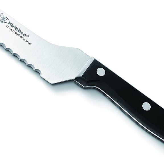 DFVYU-12 Inch Serrated Offset Bread Knife, Premium Stainless Steel Blade with Wave Edge, Full Tang Handle, Razor Sharp for Bread, Durable Professional Kitchen Knife, Black