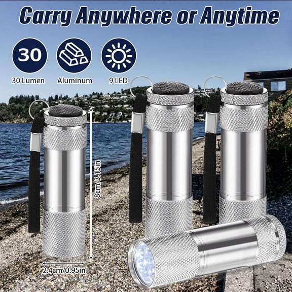 DFVYU-12 Pcs Mini Flashlights Bulk, Bright Aluminum Handheld Flash Lights with Lanyard, Small LED Flashlights for Night Reading Emergency Hurricane Camping Hiking Party Favors(Silver)