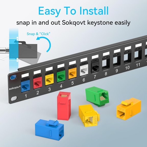 DFVYU-12 Port Mini Blank Keystone Patch Panel with Snap-in Design, Cat6 Network Patch Panel 1U 10 inch, Rack Mount Ethernet Patch Panel (for Slim Keystone Only)