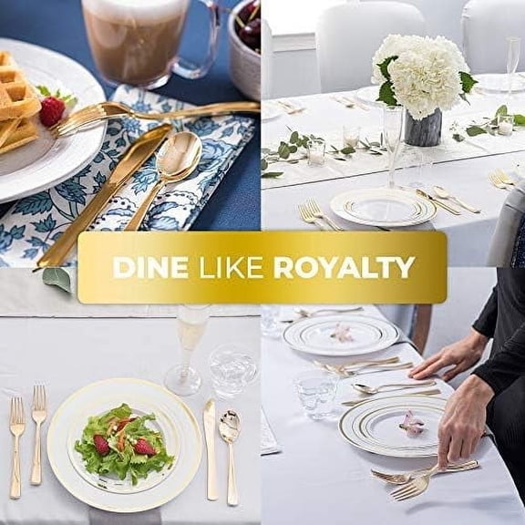 DFVYU-125 Disposable Heavy Duty Plastic Forks, Fancy Plastic Silverware Looks Like Real Cutlery - Utensils Perfect for Catering Events, Restaurants, Parties and Weddings (Gold)