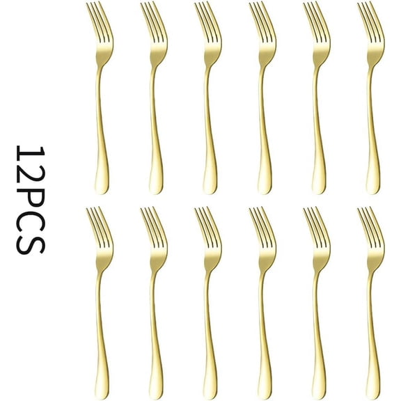 DFVYU-12Pcs Gold Stainless Steel Dinner Forks, Silverware Forks, Flatware Forks Set Of 12, Dishwasher Safe