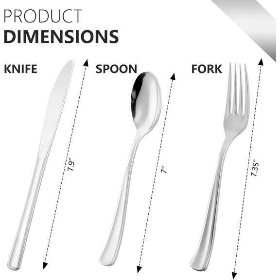 DFVYU-144 Pack Silver Premium Heavy Duty Plastic Silverware, 48 Forks, 48 Spoons, 48 Knives, For Catering, Parties, Dinners and Weddings, BPA-Free, Disposable Plastic Cutlery Set Utensils Set