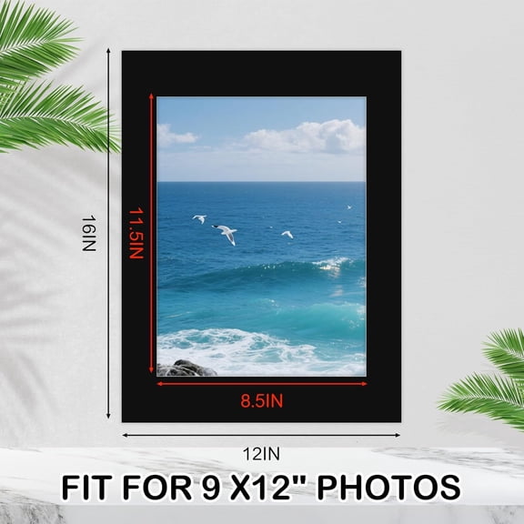DFVYU-15 Pack 12x16 Black Picture Mats, Frame Mattes for 9x12 Pictures Display Photo Frame Mat Core Bevel Cut Mat Board Show Kit for Photos, Prints, Artworks