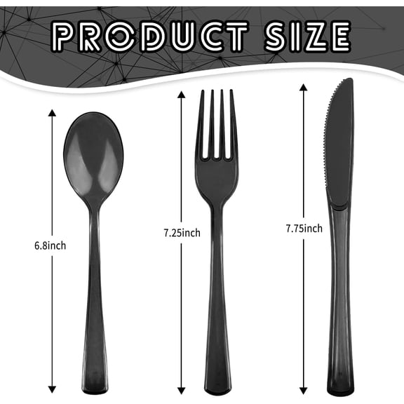 DFVYU-150 Pack Plastic Silverware,Disposable Cutlery Set Heavy Duty Utensil Sets 50 Forks 50 Knives 50 Spoons for Brithday, Wedding,Home School Party Picnics Restaurant Outdoor Events (Black Clear)