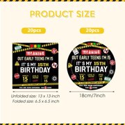 DFVYU-15th Birthday Decorations for Boys Girls, 40pcs Caution Logos Happy 15th Birthday Decorations Boy Birthday Plates and Napkins,Gifts for 15 Year Old Teenagers Level 15 Bday Party Decor for 20 Gu