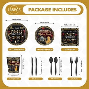 DFVYU-168Pcs Murder Mystery Party Decorations Mystery Suspect Plates and Napkins Cups Tableware Sets Roaring 20s Party Decorations for Adult 1920s Secret Agent Spy Birthday Party Supplies Serves 24