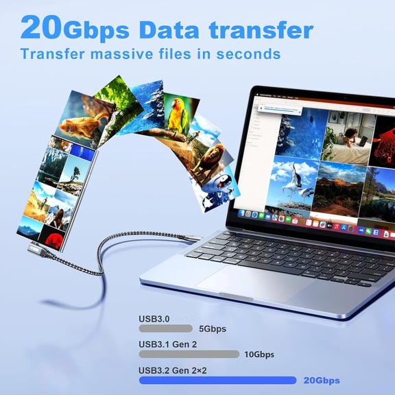 DFVYU-1FT Right Angle USB C Data Cable, 20Gbps, 4K Video, 100W PD | External SSDs, Mac Mini Setups, Docking Stations, USB-C Hubs, Space-Saving Design, Reduced Port Strain, USB 3.2 Gen 2x2