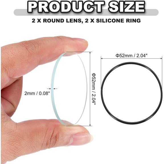 DFVYU-2.04" Dia LED Lens, 2 Set Polished Edge Flashlight Replacement Parts Glass Lens with Silicone Ring for Light Source Lens Replacement, Transparent