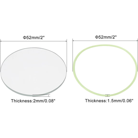 DFVYU-2" Dia LED Lens, 2 Set Polished Edge Flashlight Glass Lens with Silicone Ring for Light Source Lens Replacement, Transparent, Green