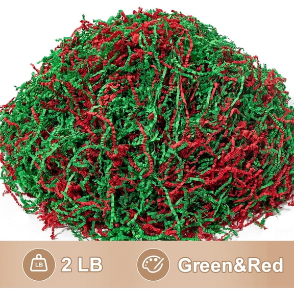 DFVYU-2 LB Crinkle Cut Paper Shred Green & Red Crinkle Shredded Paper - Gift Box Baskets Bag Filler - Confetti Stuffing for Birthday, Holiday Gift Packaging Wrapping