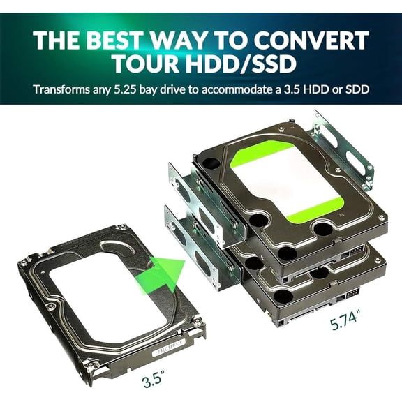 DFVYU-2 Pack HDD Hard Drive Metal Mounting Bracket Adapter, Convert Any 3.5 in HDD Into One 5.25 in Drive Bay