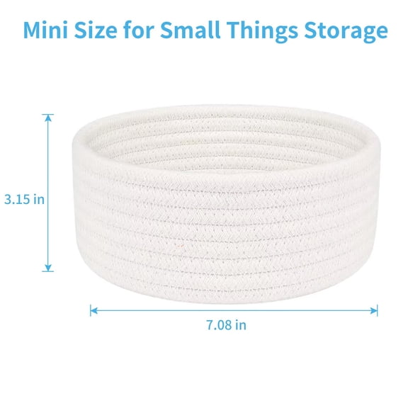DFVYU-2 Pack Small Baskets, Cotton Rope Woven Basket, Cute Mini Tiny Storage Baskets, Decorative Boho Basket for Nursery Living Room Bedroom Shelf, Empty Gift Baskets - White