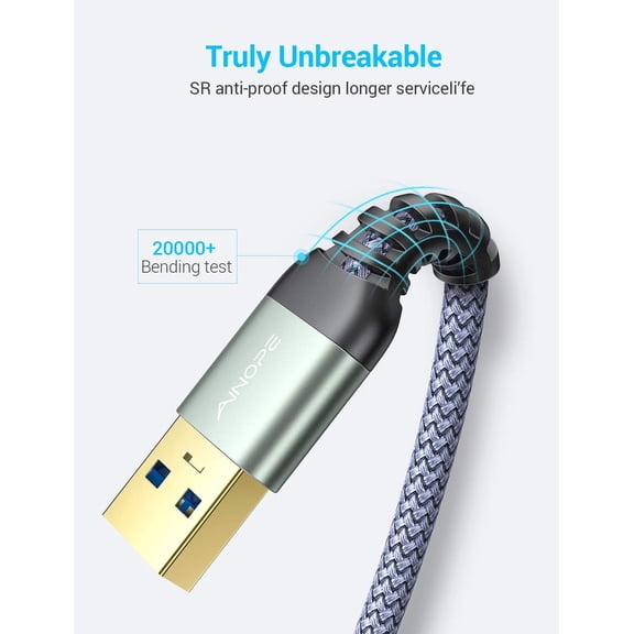 DFVYU-2 Pack USB Extensions Cable High Speed USB 3.0 Extension Cord Type A Male to Female Sturdy Braided Material Fast Data Transfer Compatible with USB Keyboard,Mouse,Flash Drive,Grey,10FT+10FT