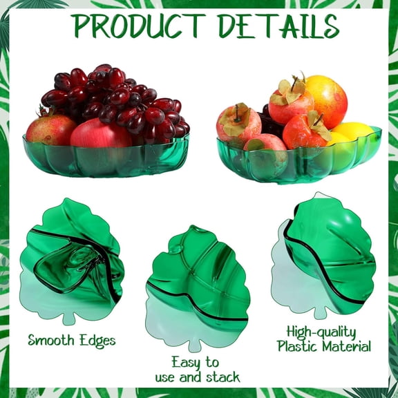 DFVYU-2 Pcs Hawaiian Turtle Leaf Serving Tray Plastic Tropical Palm Leaves Snack Tray Food Holder Reusable Luau Safari Green Plates Serving Platter for Summer Jungle Island Themed Party Supplies