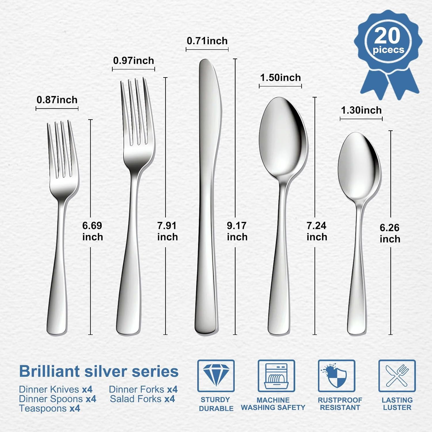 DFVYU-20 Piece Silverware Set - Stainless Steel Silverware Sets for 4 ...