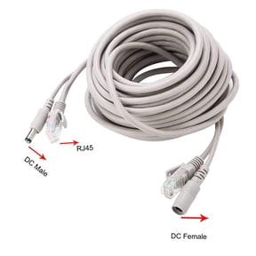 DFVYU-20M/60FT Ethernet CCTV Cable, Cat 5 RJ45 + 2.1x5.5mm DC Power Cord, for CCTV Security Camera Surveillance System IP Camera NVR System Grey - (1Pcs)