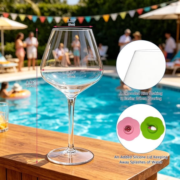 DFVYU-2Pcs Floating Pool Wine Glasses Set | 18oz Tritan Shatterproof Stemware, Clear Plastic Wine Glasses for Hot Tub, Beach & Outdoors
