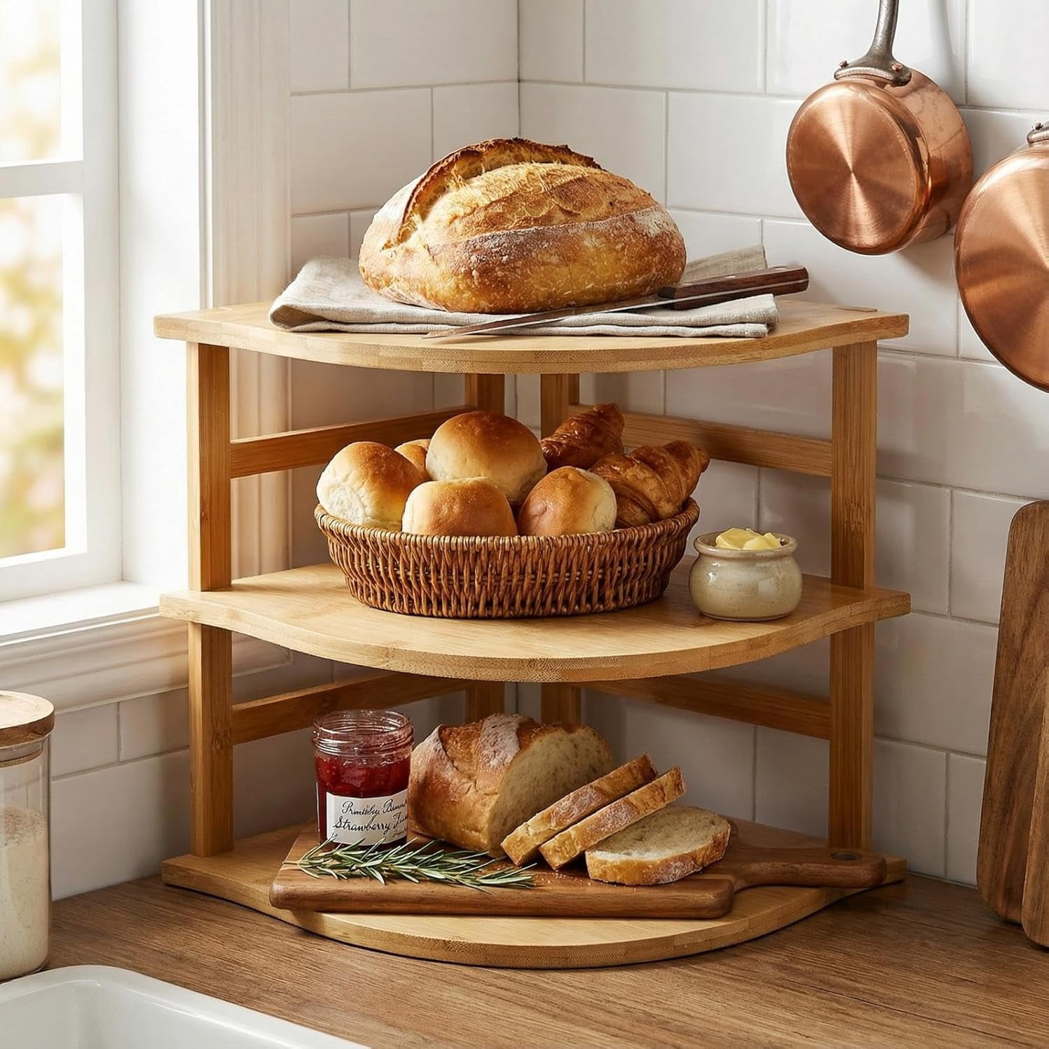 Formula 1 Rack DFVYU-3-Tier Bamboo Corner Shelf, Kitchen Countertop Storage Organizer ...