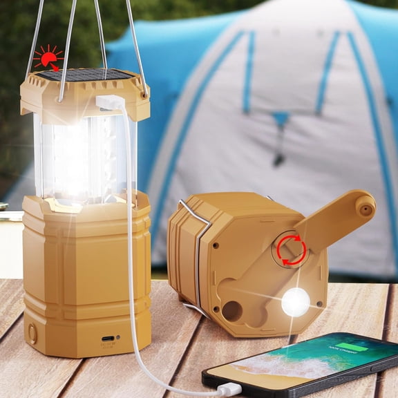 DFVYU-3000mAh Large Capacity Hand Crank Solar Camping Lantern, Portable Ultra Bright LED Torch, 23-26 Hours Running Time, USB Charger, Electronic Lantern for Outdoor