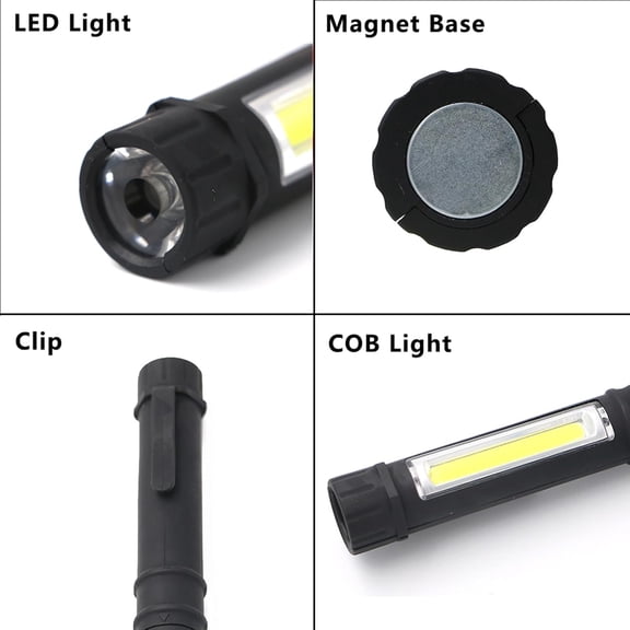 DFVYU-3Pcs LED Magnetic Worklight,Bulk Portable COB Inspection Lamp Trouble Light for Mechanic,BBQ,Car,Camping,Emergency (Black,Batteries NOT Included)